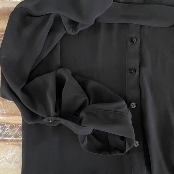 BCX Sheer Button Up Blouse Women's Size M Roll Tab Button Sleeves Embellished Co - Picture 4 of 7